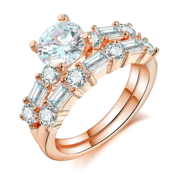 Fashion Luxury Women Jewelry Wedding Rings Set Rose Gold Color Cz