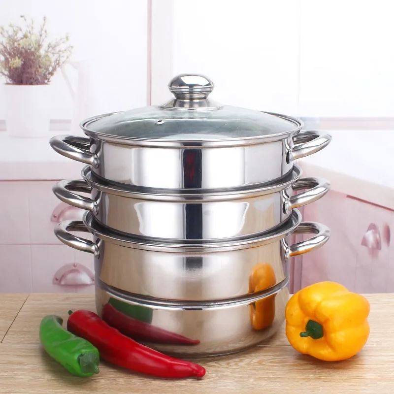 Stainless Steel Capsule Bottom 3layers High Steamer Pot With Glass Lid ...