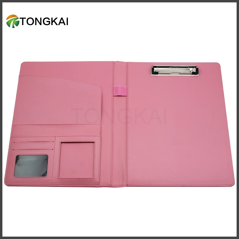 Custom Hot Selling Pink A4 Leather Padfolio Document Folder With