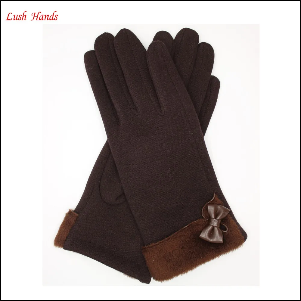 mirco velvet women's gloves with Fake fur and small bow