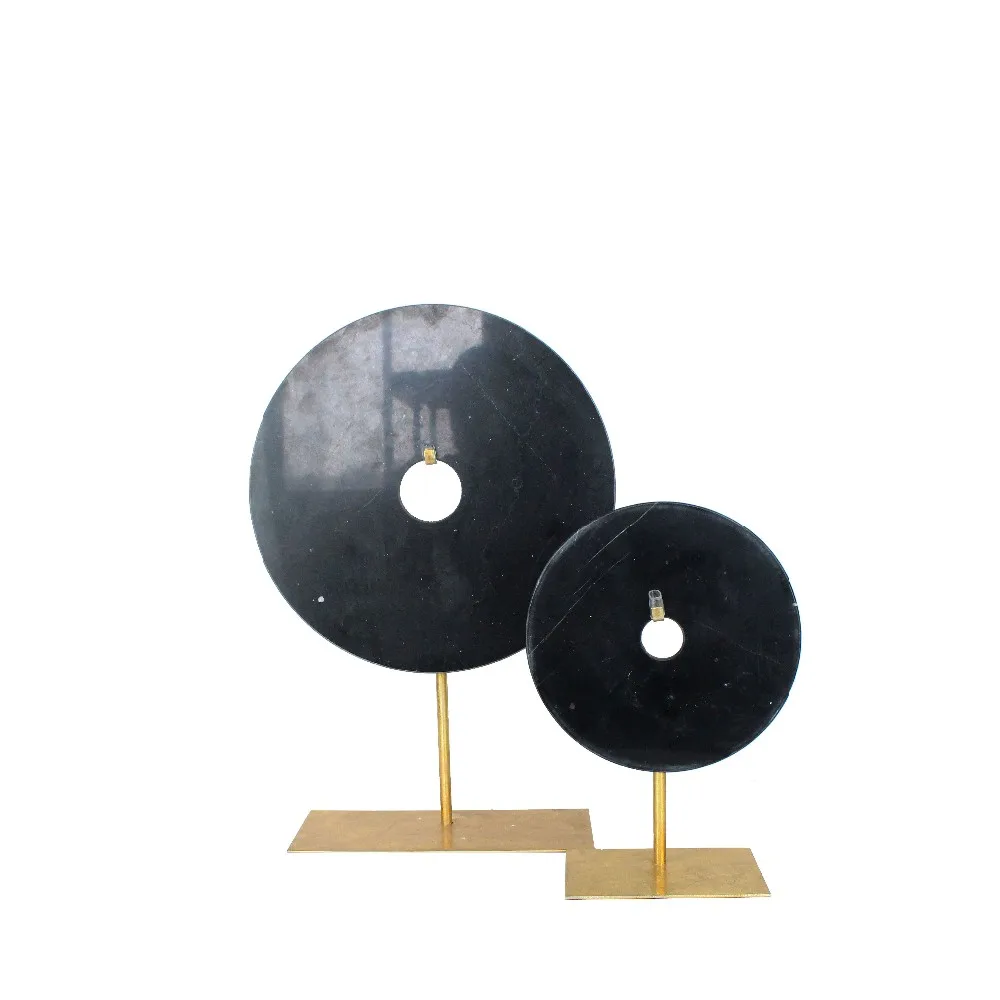 Resin Round Shaped Hole Imitation Stone Sculpture Ornaments Home Decor with Metal Base factory