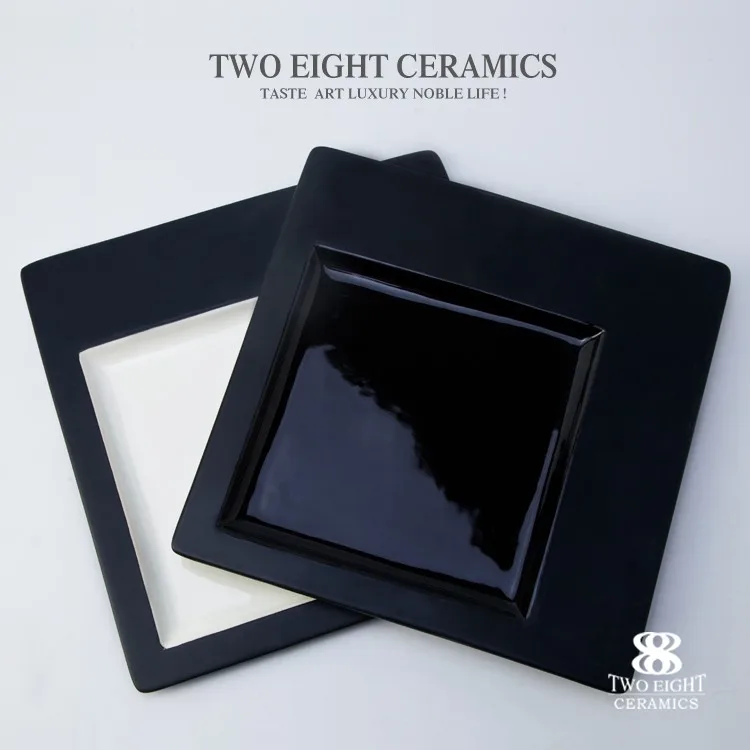 product-dubai tableware porcelain dinnerware ceramic crockery black square plate-Two Eight-img