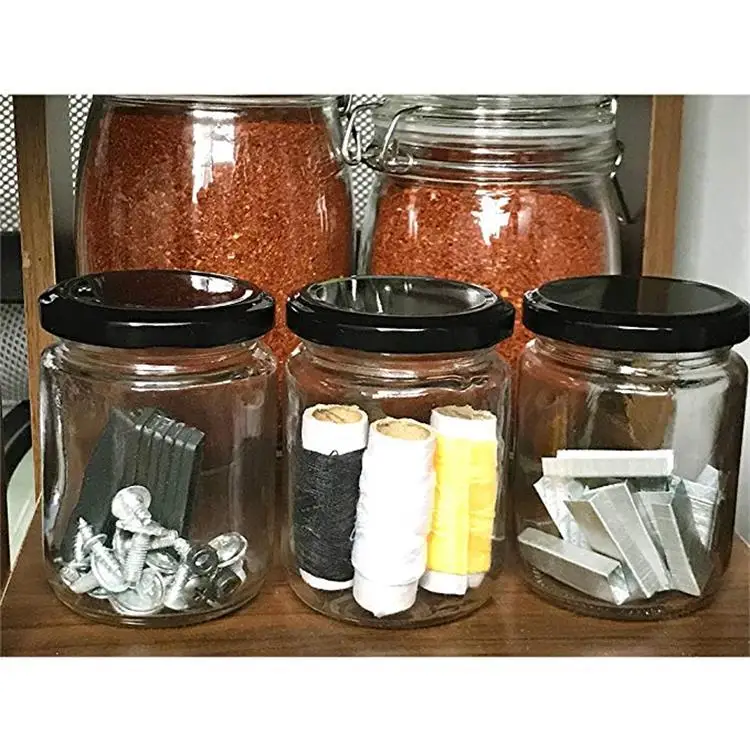 Round 12 Oz Airtight Glass Jars With Black Metal Lid Canning Jars For