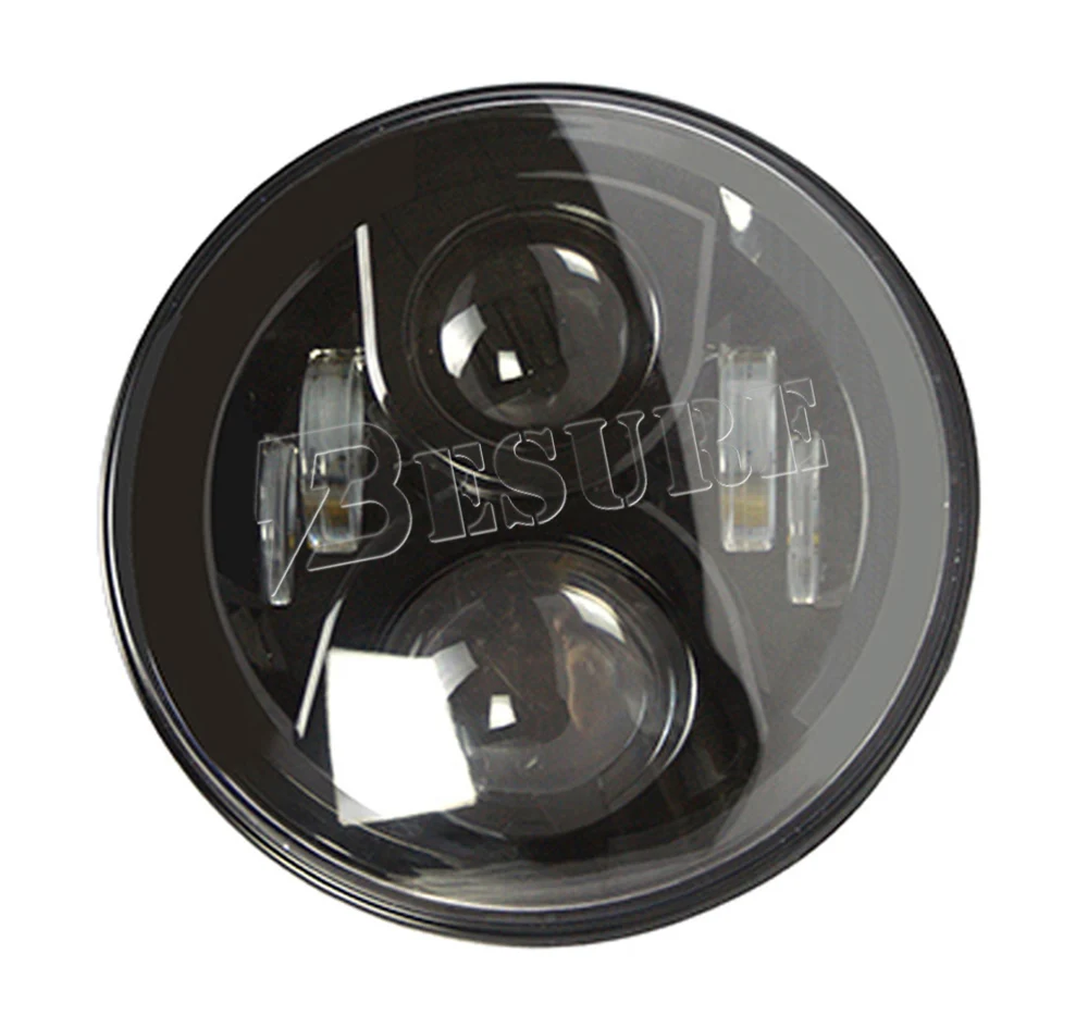 Auto Light Parts 7'' Led Automotive Headlights Black High Lumens Head