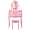 Pink Wooden Mirror Dresser Home Furniture Dressing Table