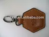 cheap hexagon leather keychain key chain/ Hexagon shape brown embossing leather key holder / fashion brown PU leather key ring