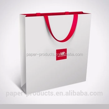 Red Ribbon Handles White Paper Shopping Bag With Red Lined Buy