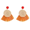 Kaimei bohemian jewelry 2018 trending products fan shaped tassel earrings handmade straw woven rattan threaded earrings women