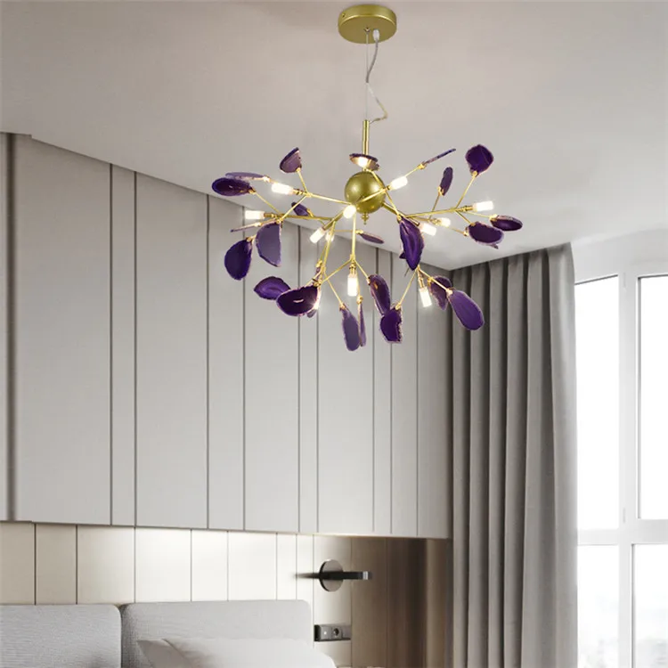 Luxury Contemporary Agate Stone hanging ceiling Home Decor creative lighting chandeliers