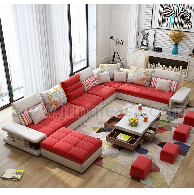 Home Living Room Furniture Modern U L Shaped Couch Fabric Sectional Corner 7 Seater Combination Sofa Set