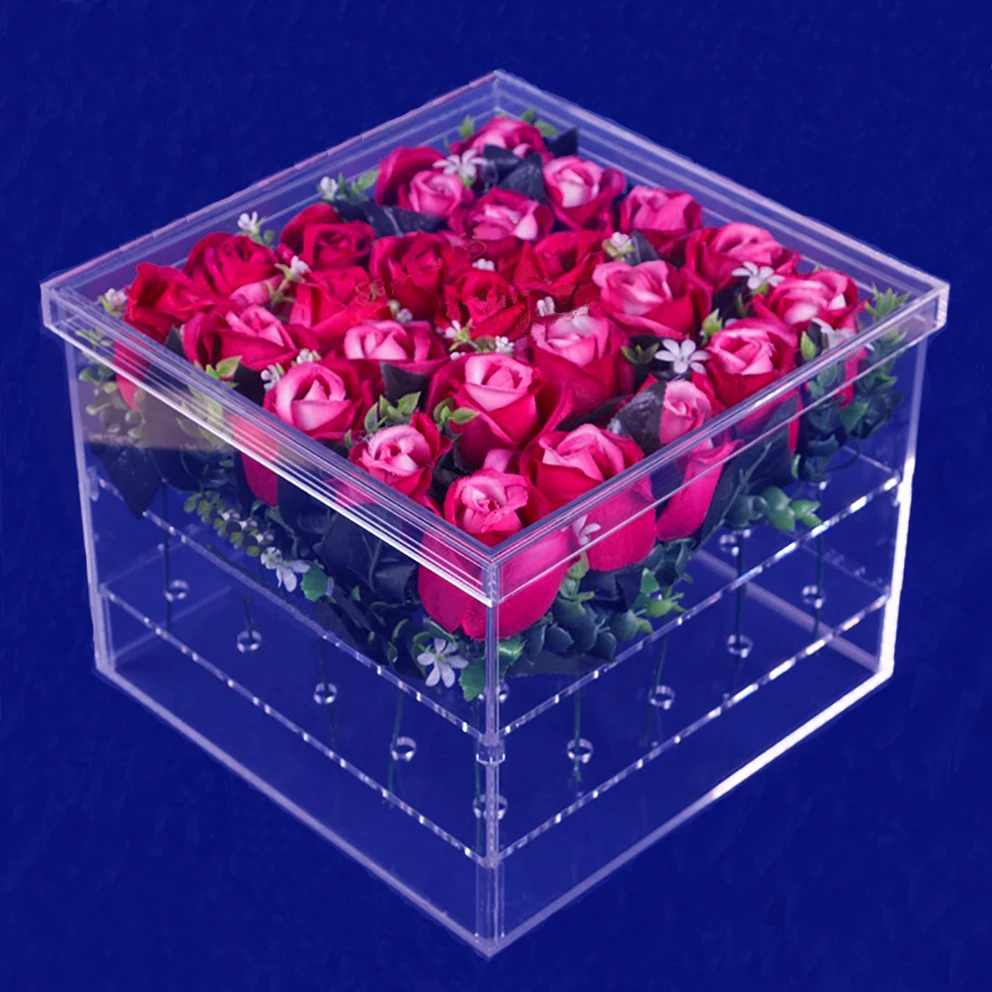 Clear Acrylic Flower Box With Lid,Acrylic Rose Flowers Display Boxes