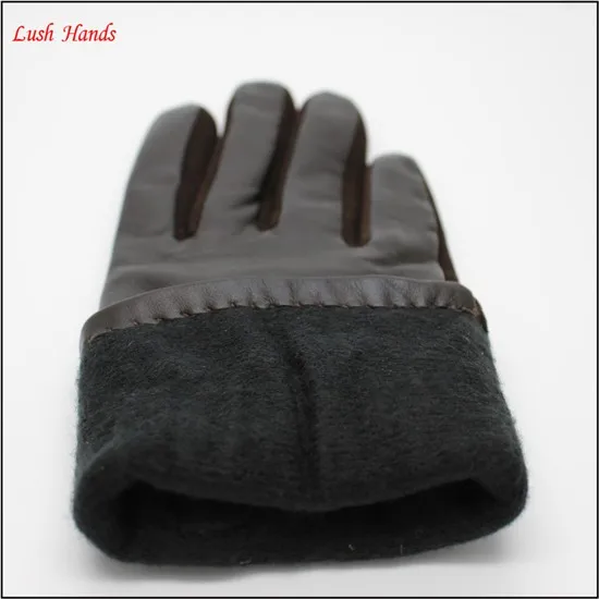 2017 fashion good quality sheepskin and suede joint leather gloves