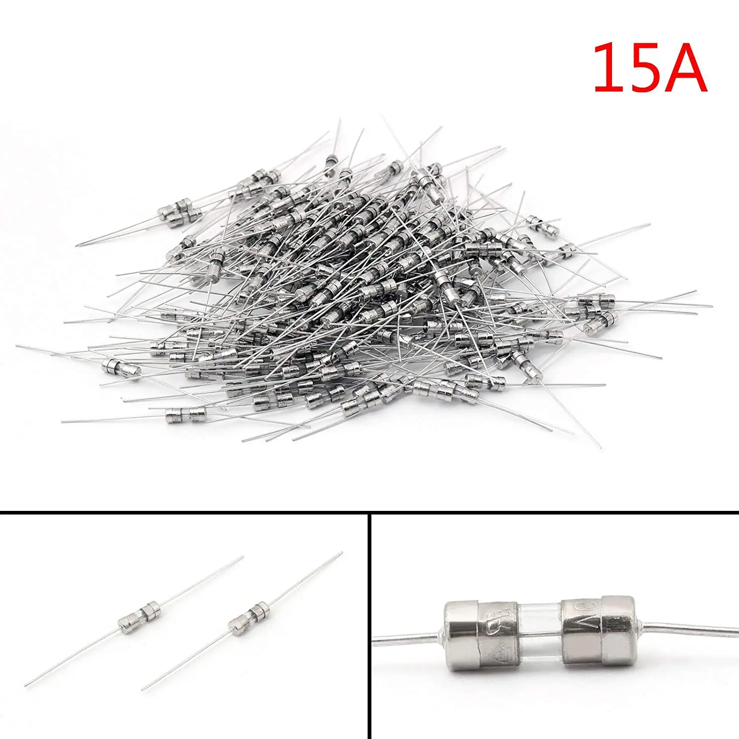 Metal Axial Fast Blow Fuse 200Pcs Glass Tube Fuse 3.6x10mm Double Hat 250V//10A