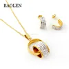 Dubai Stainless Steel Gold Plated Two Round Interlink White Crystal Jewelry Set