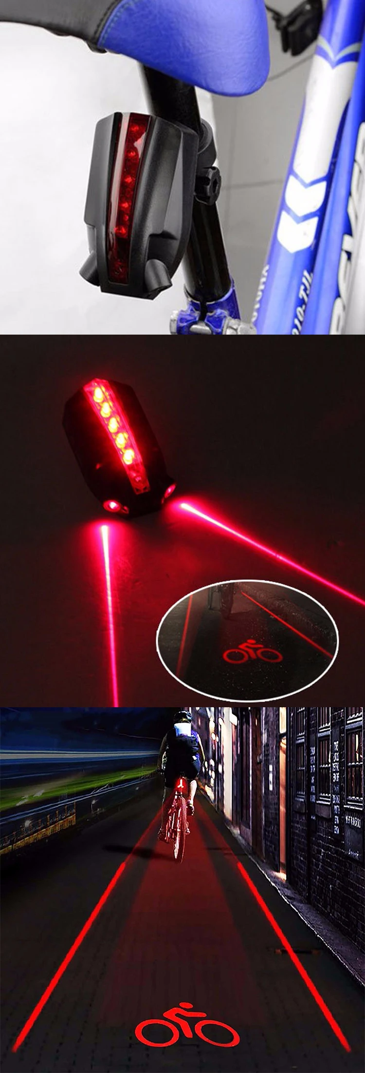 Cycling Cycle Bike Bicycle Laser Logo Projection 5 Led Rear Tail Light