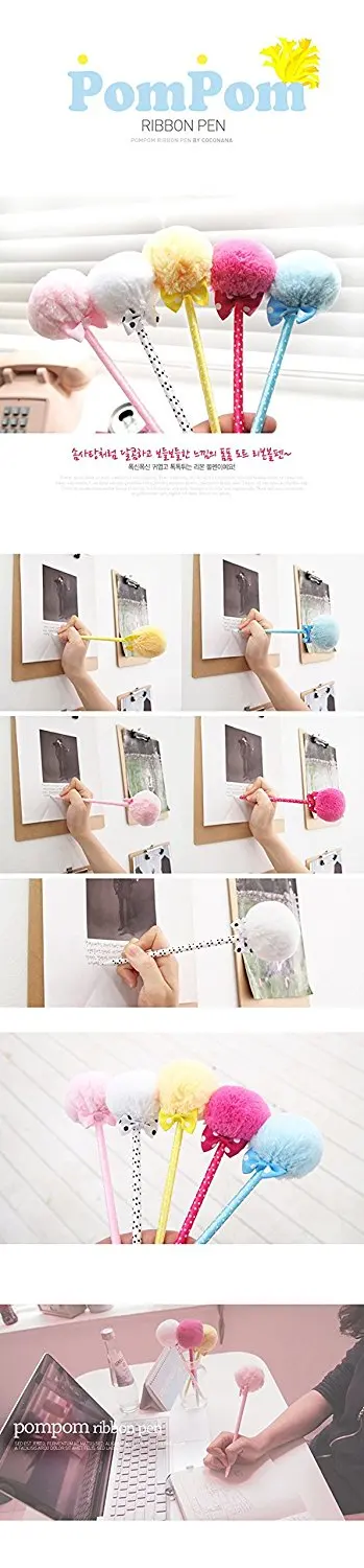 5 PC Student Prizes Creative Promotional Pens, Balls Plush Ballpoint Pen, Cute Ball-Point Pens School Supplies B-015