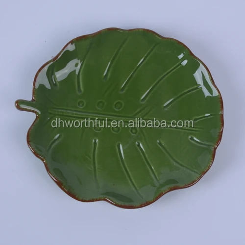 Fashionable Palm Leaf Shaped Ceramic Unique Plates For Restaurant Custom Dinner