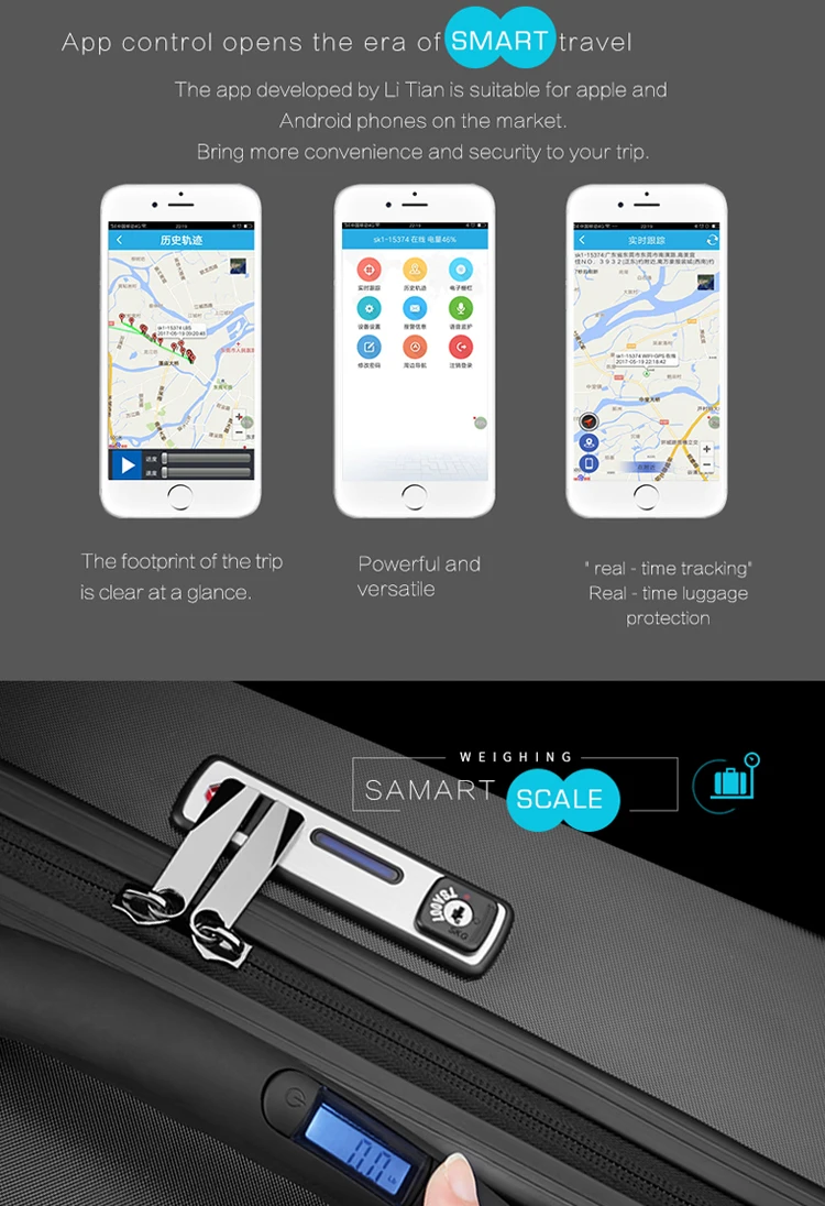 Smart Luggage Usb Charging Interface And Scale Suitcase With Gps