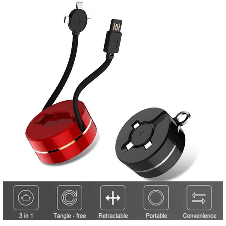 Extension USB Charger Charging 3in1 Cable Retractable 3 in 1 usb cable For Iphone Samsung