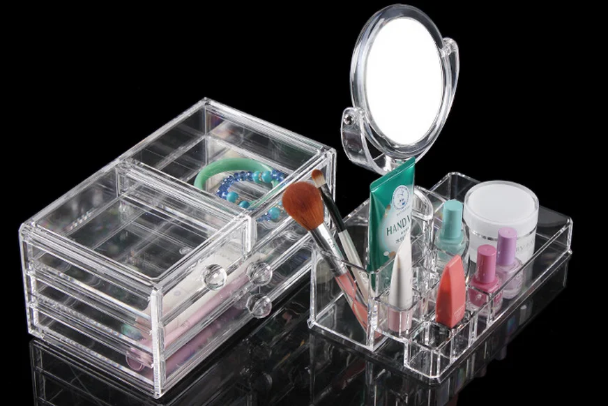Clear Acrylic Makeup Organizer With Mirror,Acrylic Makeup Organizer