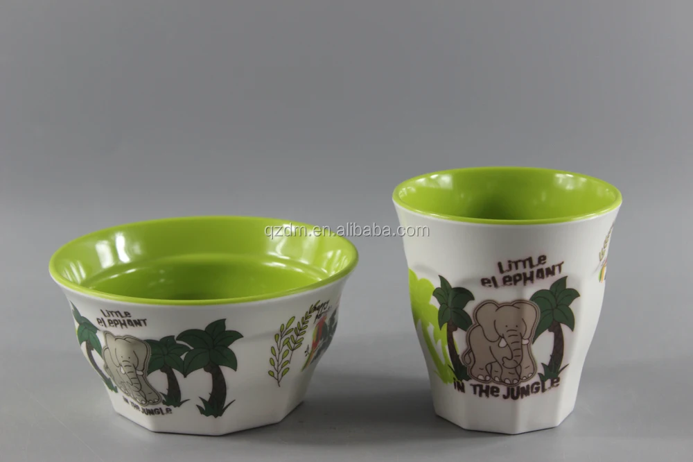 2 Color Melamine Octagonal Bowl And Cup Sets For Kids