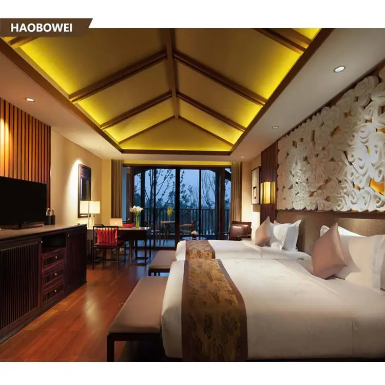 
Luxury 5 star HPL Laminates hotel interior furniture with bedstead/ hotel bed headboard 