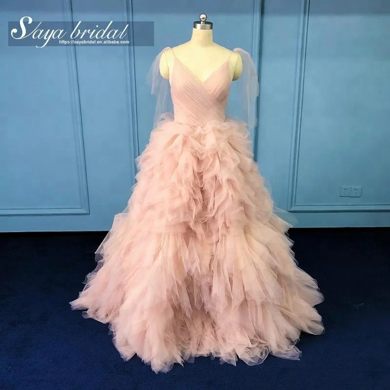 Spaghetti Strap Muslim Ruffle Pink Organza Wedding Dress Buy