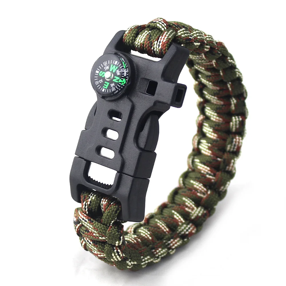 SURVIVE Paracord Bracelet, Pack Of 2, Emergency Hiking Survival Kit Fire Starter Compass Whistle, Wrist Size: Small, 8.5 Ft Continuous Strand Flint Steel Scraper 5 In 1