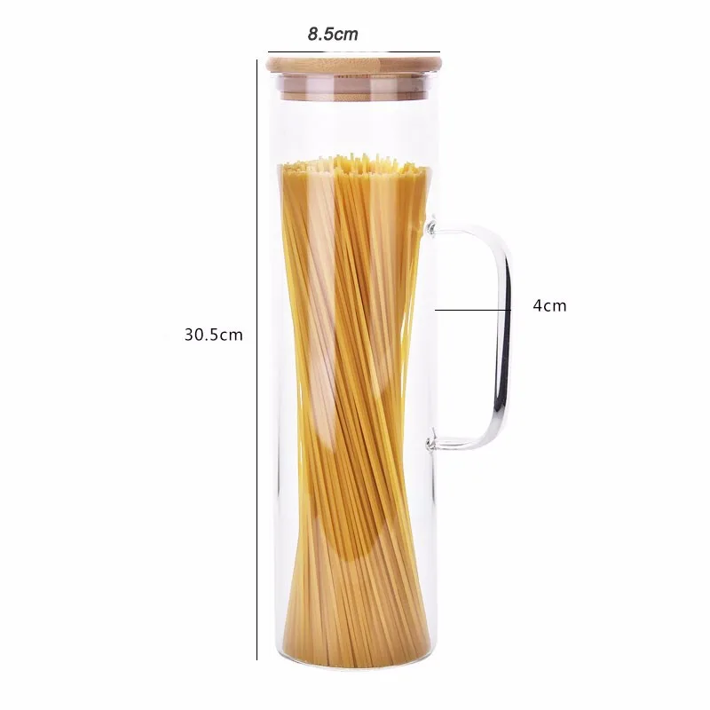 Spaghetti Noodles Storage Long Bamboo Lid Glass Jar With Handle Buy