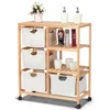 Wood Hamper Storage Cart 2 Section Rolling Storage Shelf Unit W/4 Fabric Drawers Basket and 4 Wheels Home Furniture