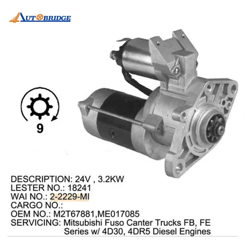 W/4d30 4d32 4dr5 24v 3.2kw 9t 18241 M2t67881 2-2229-mi Me017085 Starter ...