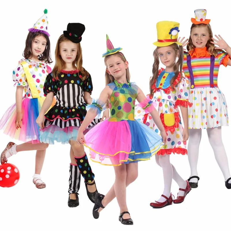 Kids Fancy Clown Dress For Girl Party Funny Cosplay Halloween Carnival ...