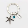 New Charm Starfish Birthstone Pendant Keychain Trinket Custom Initials Bag Key Ring