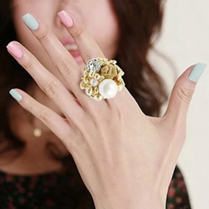 Imitation pearls elegant atmosphere in Europe and America rose ring opening wholesale fashion personality