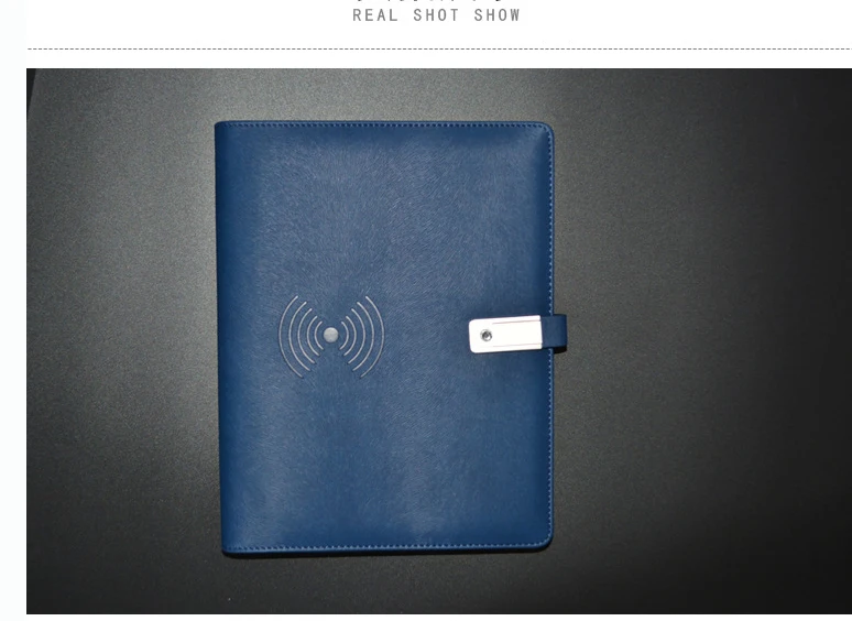 Business Planner A5 PU Cover Notebook 8000mAh Power Bank With LED logo USB Flash Drive Wireless Charging Notebook
