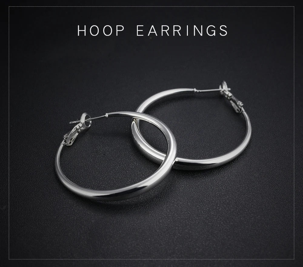 Fashion Brand Jewelry Women Silver Round Shape Medium Hoop Earrings Designs