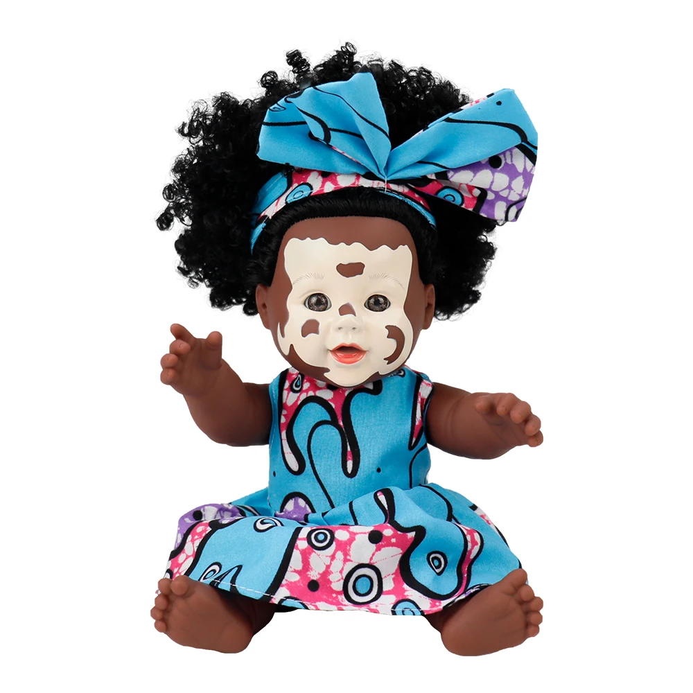 Wholesale 12 Inch Vinyl Vitiligo Doll Lifelike African American Black