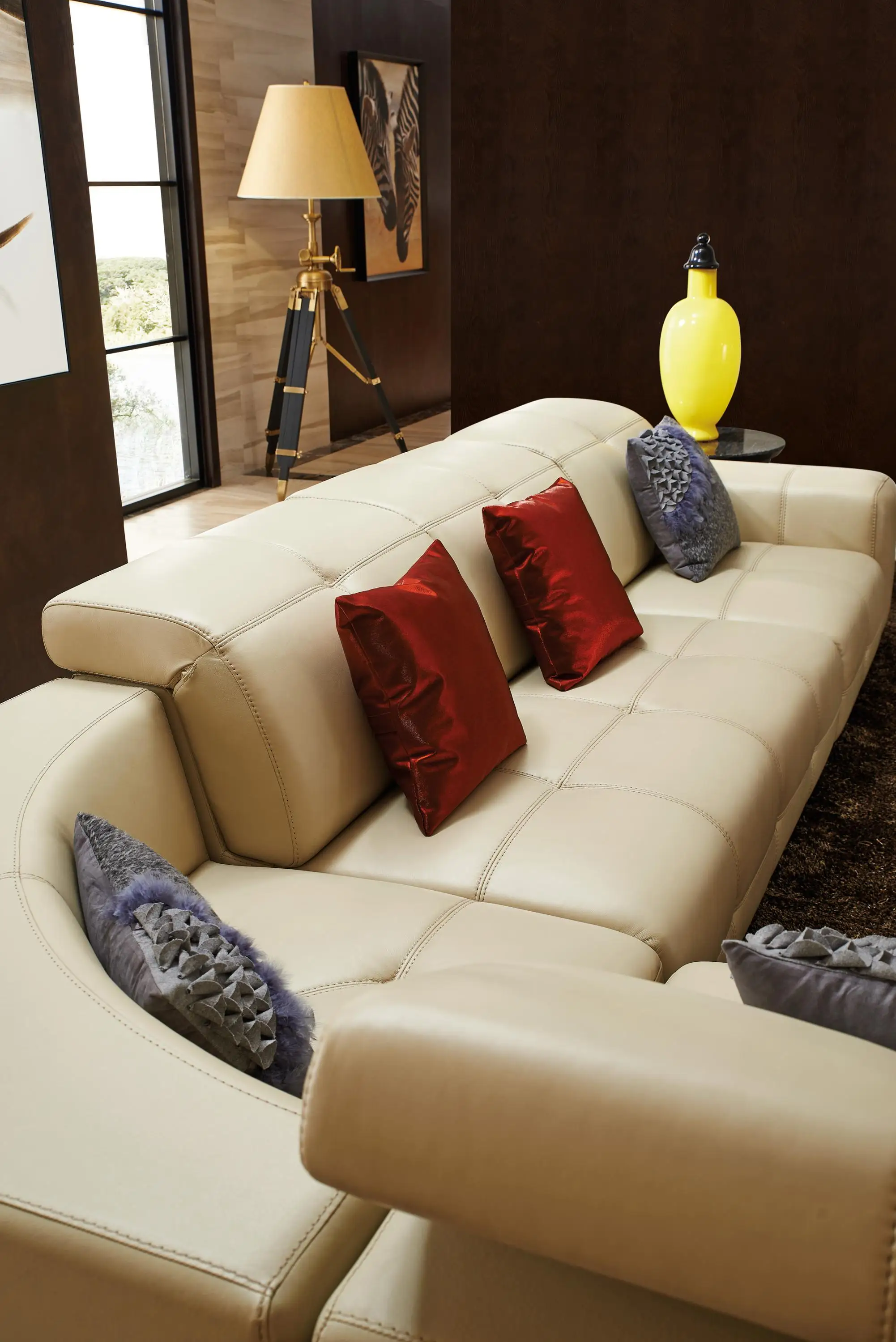 豪华现代风格意大利设计米色顶级谷物牛皮沙发