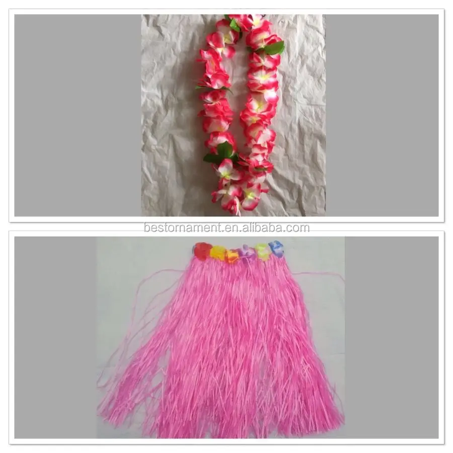 Hawaiian Luau Garland Leis Flower Necklace Hula Skirt Skirts Fancy Dress Grass 