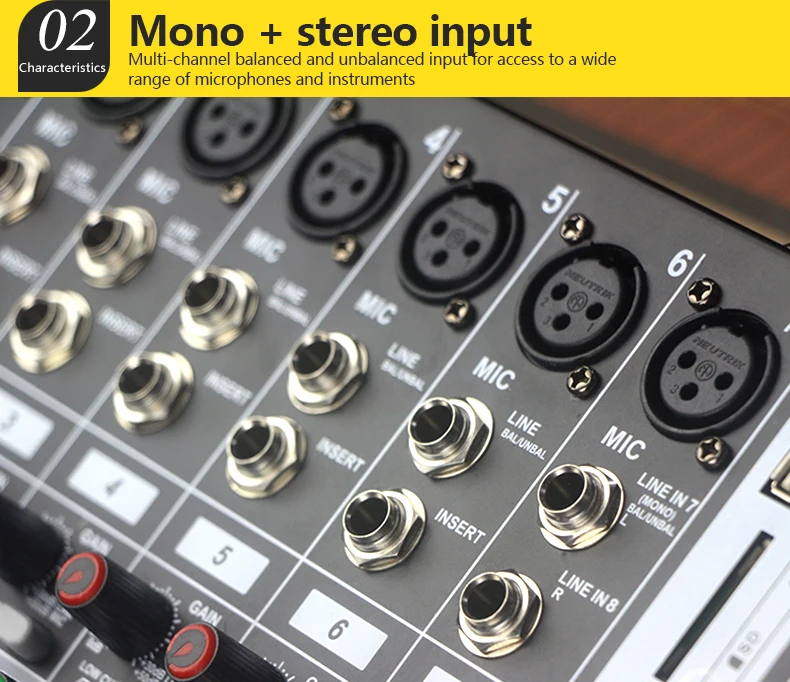 Professional audio mixer 8 channel mixing console