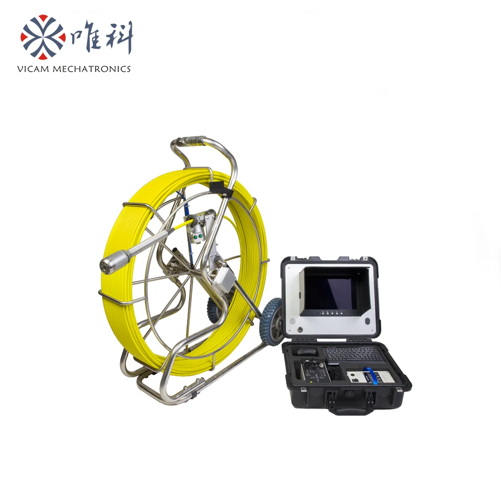 Vicam Industrial Endoscope inspection camera system V10-3288 with 40mm self-leveling camera with 9mm 60m-120m cable