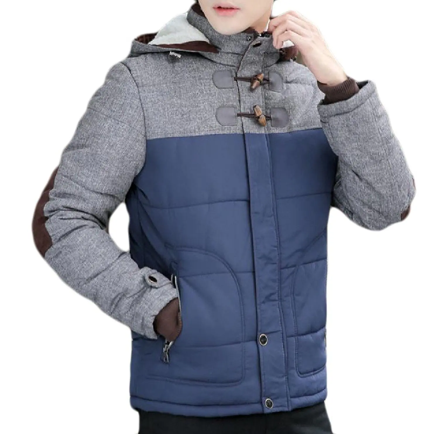 Yayu Mens Fashion Long Sleeve Thicken Jacket Warm Double Hooded Quilted Cotton Coat