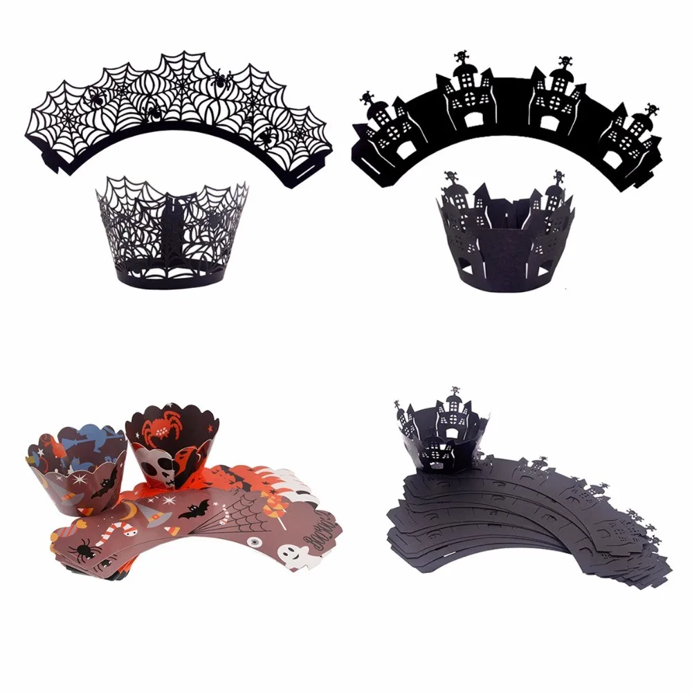 Details about   Hollow Paper Cupcake Wrapper Portable Laser Cut Halloween House Party Decoration 