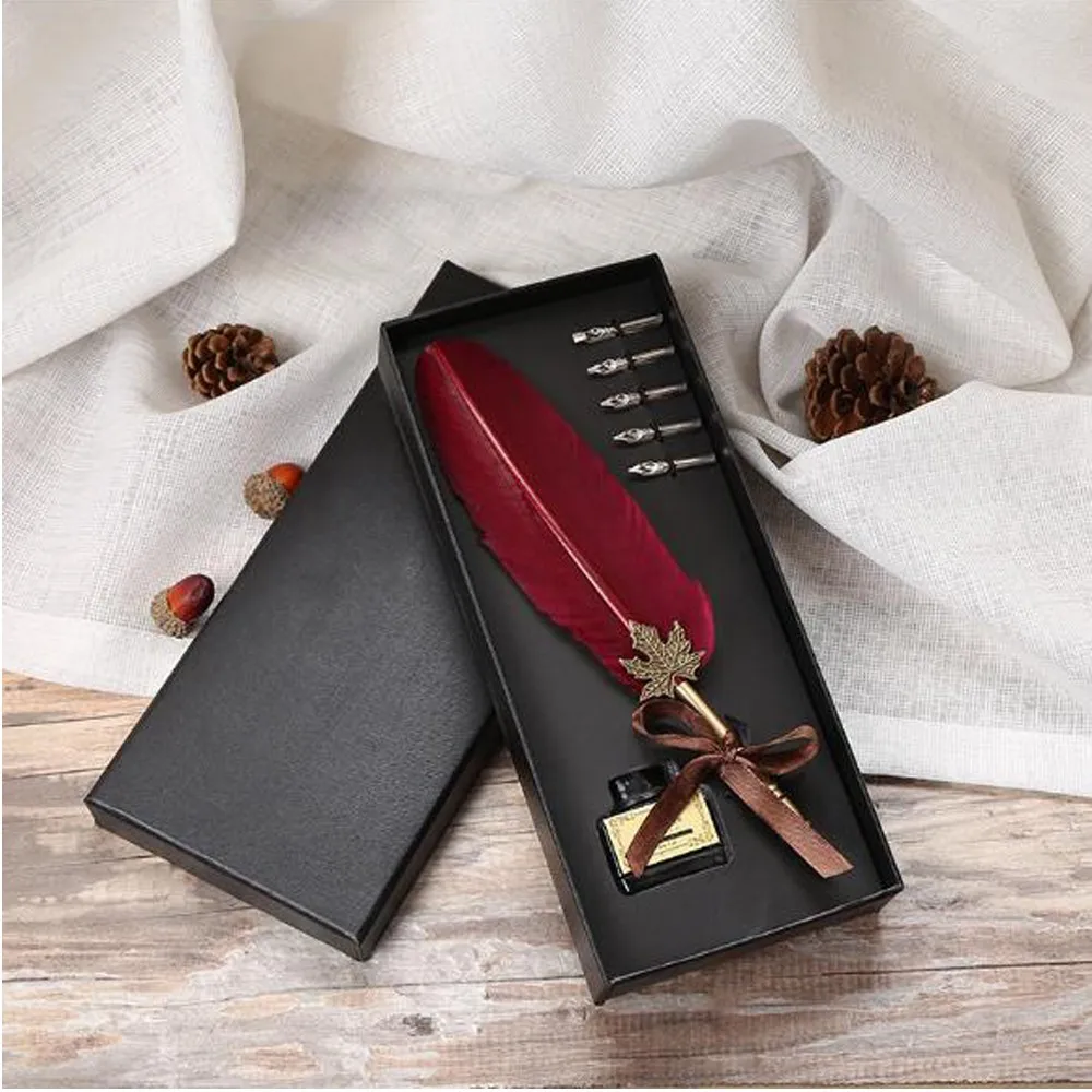 Feather Pen Set Quill Pen,Antique Dip Feather Pen Set With The Ink In ...