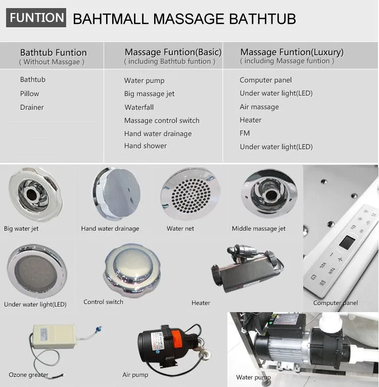 Round wholesale freestanding massage acylic bathtub