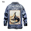 newest winter full back printed design jean jacket high quality cotton denim jackets for men