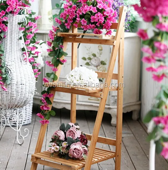 Colored Wooden Flower Stands For Living Room / Wooden Flower Pot Stands