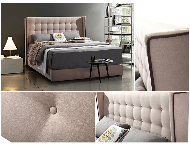 Button Tufted Wingback Linen Fabric Upholstered Twin Bed