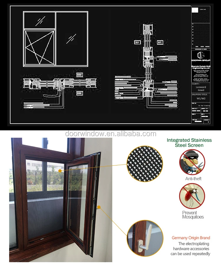 NAMI/AAMA/WDMA Certified European Tilt Turn Thermal Break Aluminum casement 28 aluminium window with wood grain finishing