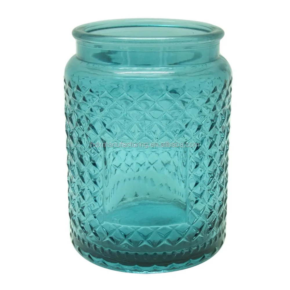 Haodexin 17oz 18oz Large Embossed Glass Jars Decor And Metal Lids